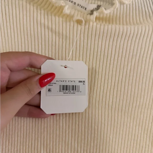 Altar’d state cream Ribbed Long-Sleeve Top with Lace Cuffs - Picture 4 of 5